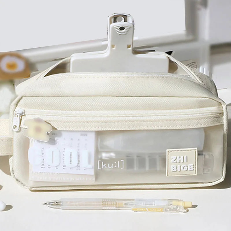 1Pc Large Capacity Pencil Case 2 Compartment Multifunctional Pen Bag for Girls Boy School Student Office Stationery Organizer