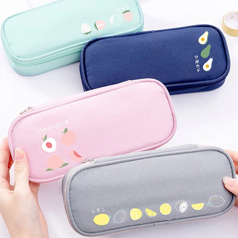 1pc Oxford Cloth Fruit Pencil Bag Creative Cartoon Pen Bag Durable Large Capacity Stationery Bag Simple Pencil Case