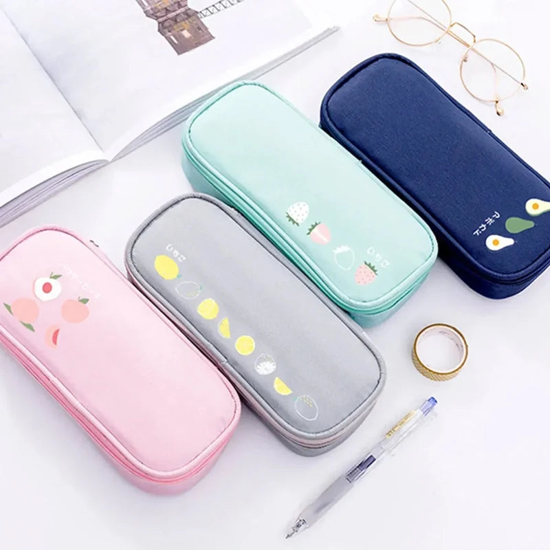 1pc Oxford Cloth Fruit Pencil Bag Creative Cartoon Pen Bag Durable Large Capacity Stationery Bag Simple Pencil Case