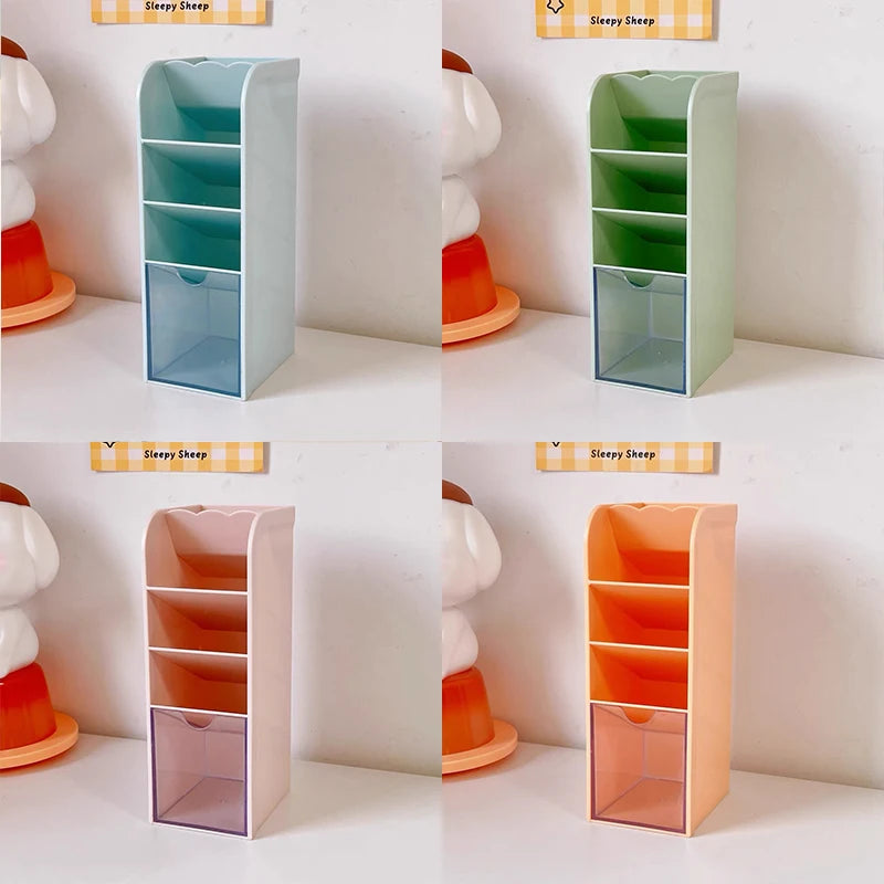 4 layer Macaron Color Oblique Insertion Desktop Organizer Pen Holder Pencil Makeup Brush Storage Box School Stationery